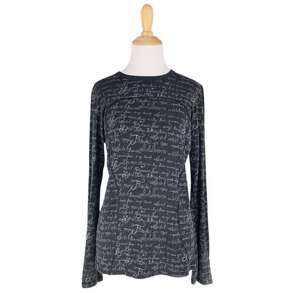 LULULEMON Vintage RARE Original Manifesto Script Long-Sleeve Top Gray Black S/M - Picture 1 of 5